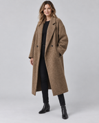 Women's Longline Coat with Notch Lapel and Double Breasted Front