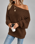 Women's Batwing Sleeve Ribbed Knit Jumper with Off Shoulder Neck