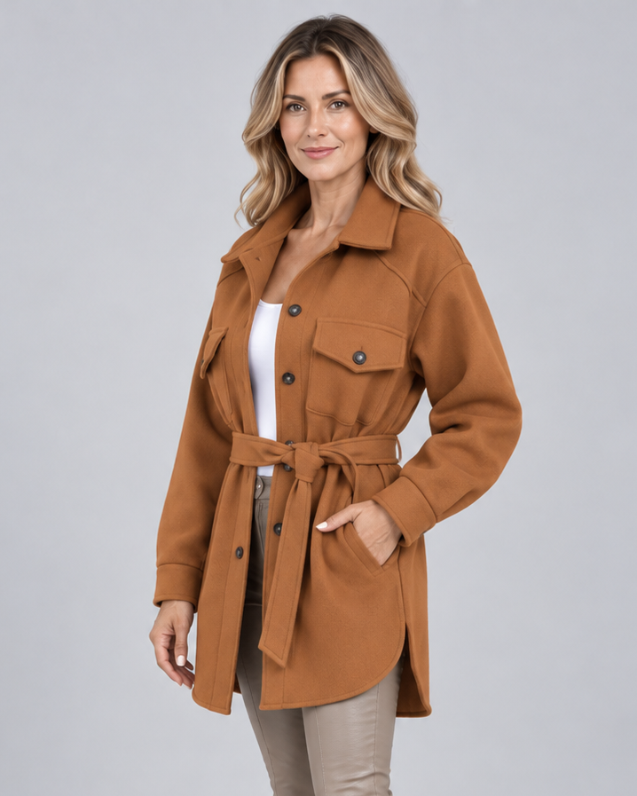 Women's Oversized Jacket with Button Front and Chest Pockets