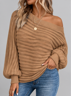 Women's Batwing Sleeve Ribbed Knit Jumper with Off Shoulder Neck
