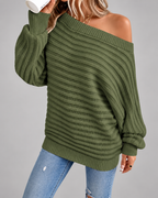 Women's Batwing Sleeve Ribbed Knit Jumper with Off Shoulder Neck