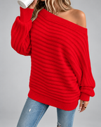 Women's Batwing Sleeve Ribbed Knit Jumper with Off Shoulder Neck