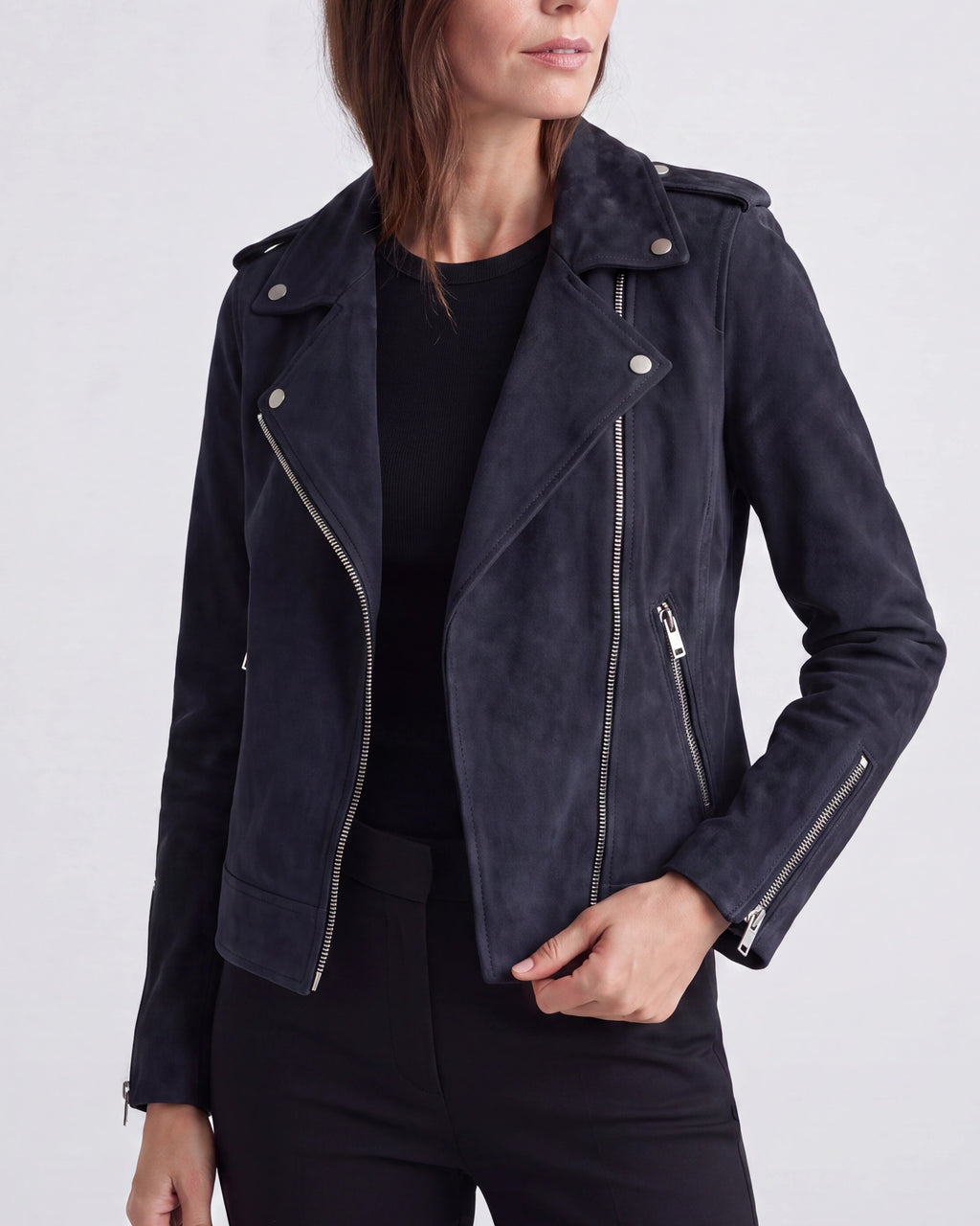 Women's Cropped Zip Front Lapel Collar Biker Jacket