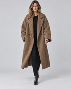 Women's Longline Coat with Notch Lapel and Double Breasted Front