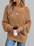 Women's Batwing Sleeve Ribbed Knit Jumper with Off Shoulder Neck