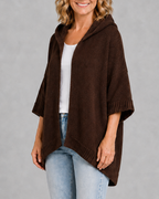 Women's Hooded Open Front Ribbed Knit Cardigan