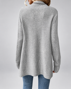 Women's Draped Knit Cardigan with Fringe Trim and Open Front