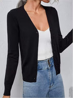 Women's Fine Knit V-Neck Cardigan with Button Front