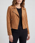 Women's Cropped Zip Front Lapel Collar Biker Jacket
