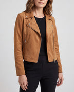 Women's Cropped Zip Front Lapel Collar Biker Jacket