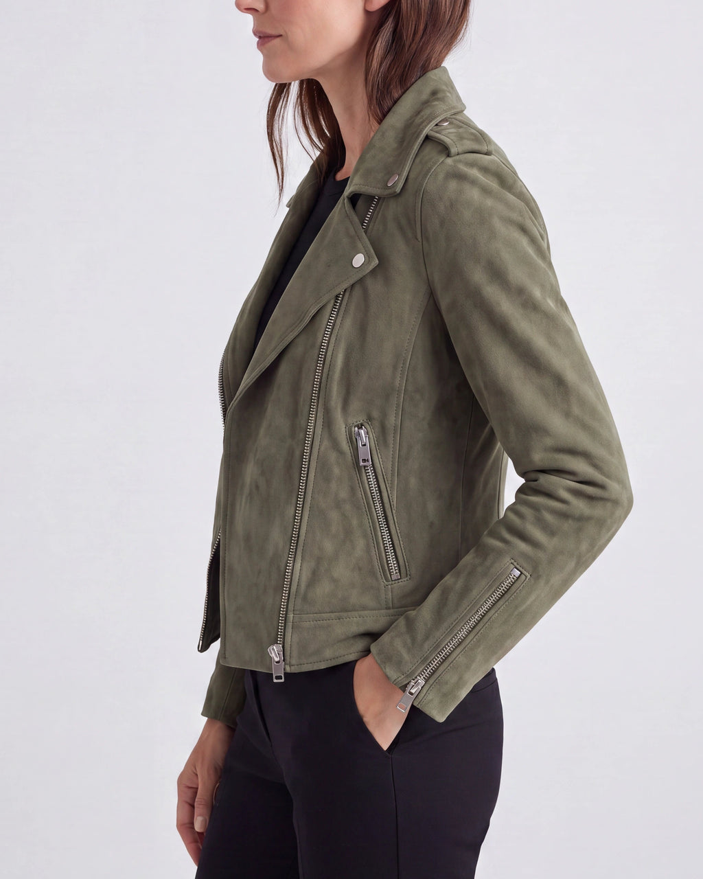 Women's Cropped Zip Front Lapel Collar Biker Jacket