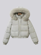 Women's Cropped Padded Puffer Jacket with Faux Fur Hood