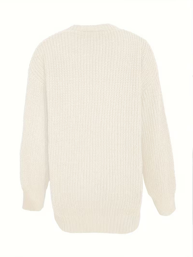 Women's Oversized V-Neck Cardigan with Button Front