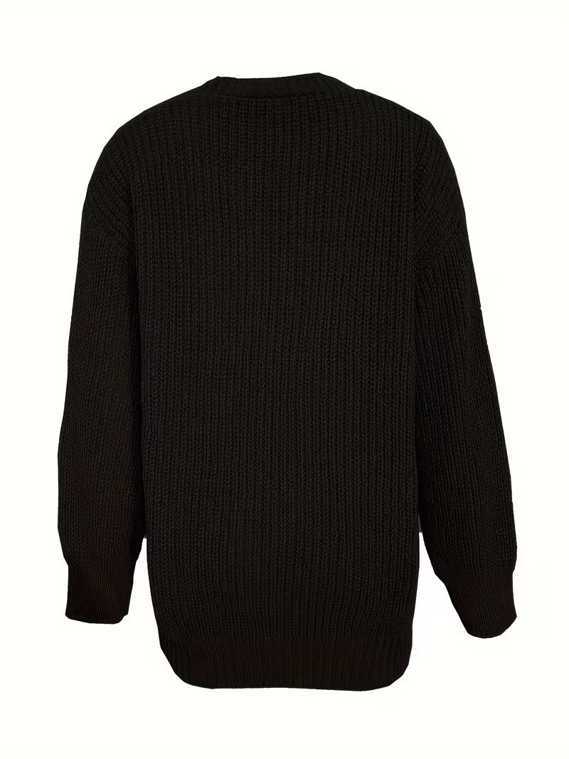Women's Oversized V-Neck Cardigan with Button Front