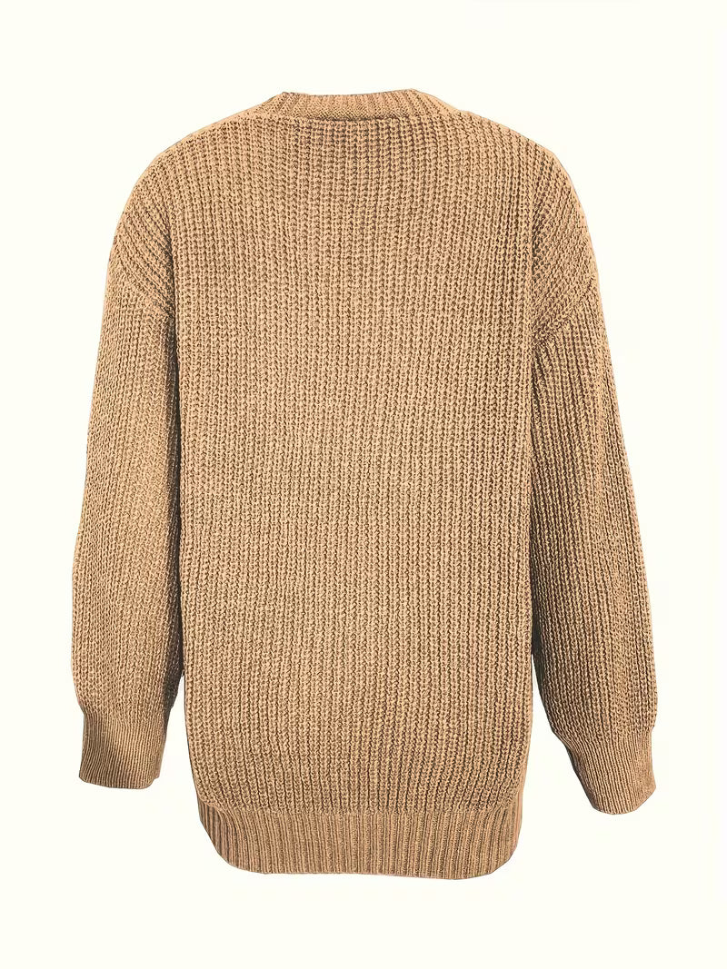 Women's Oversized V-Neck Cardigan with Button Front