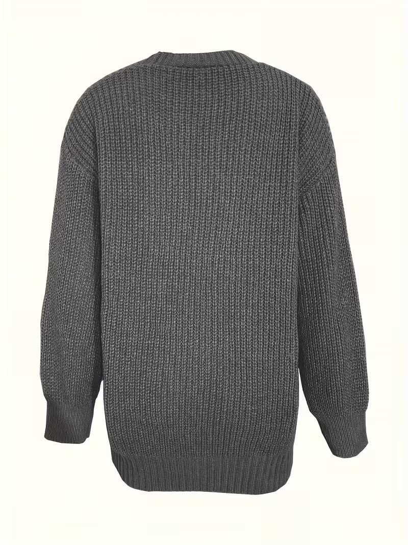 Women's Oversized V-Neck Cardigan with Button Front