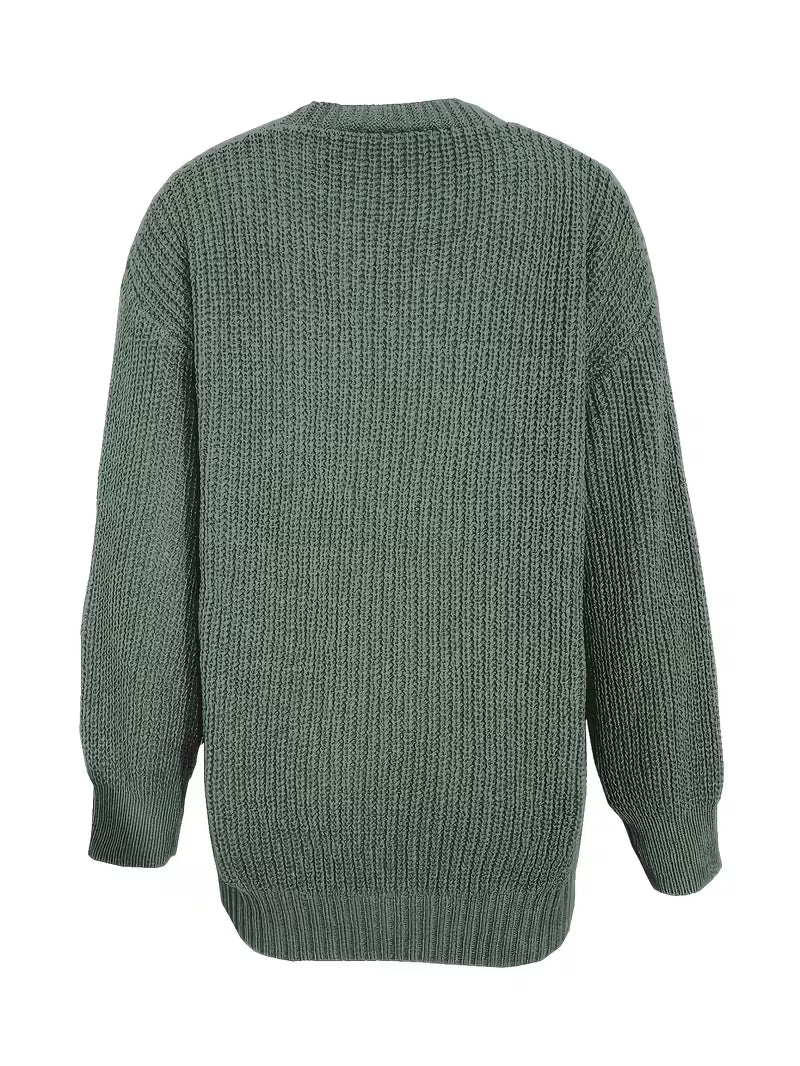 Women's Oversized V-Neck Cardigan with Button Front