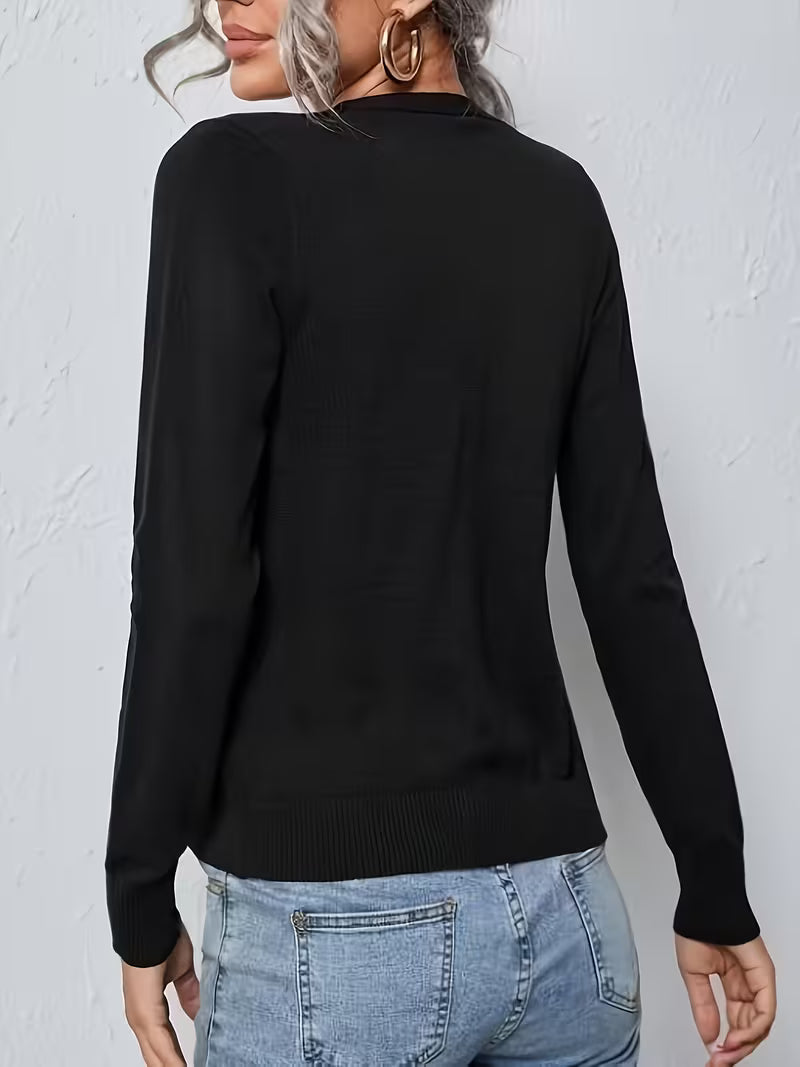Women's Fine Knit V-Neck Cardigan with Button Front