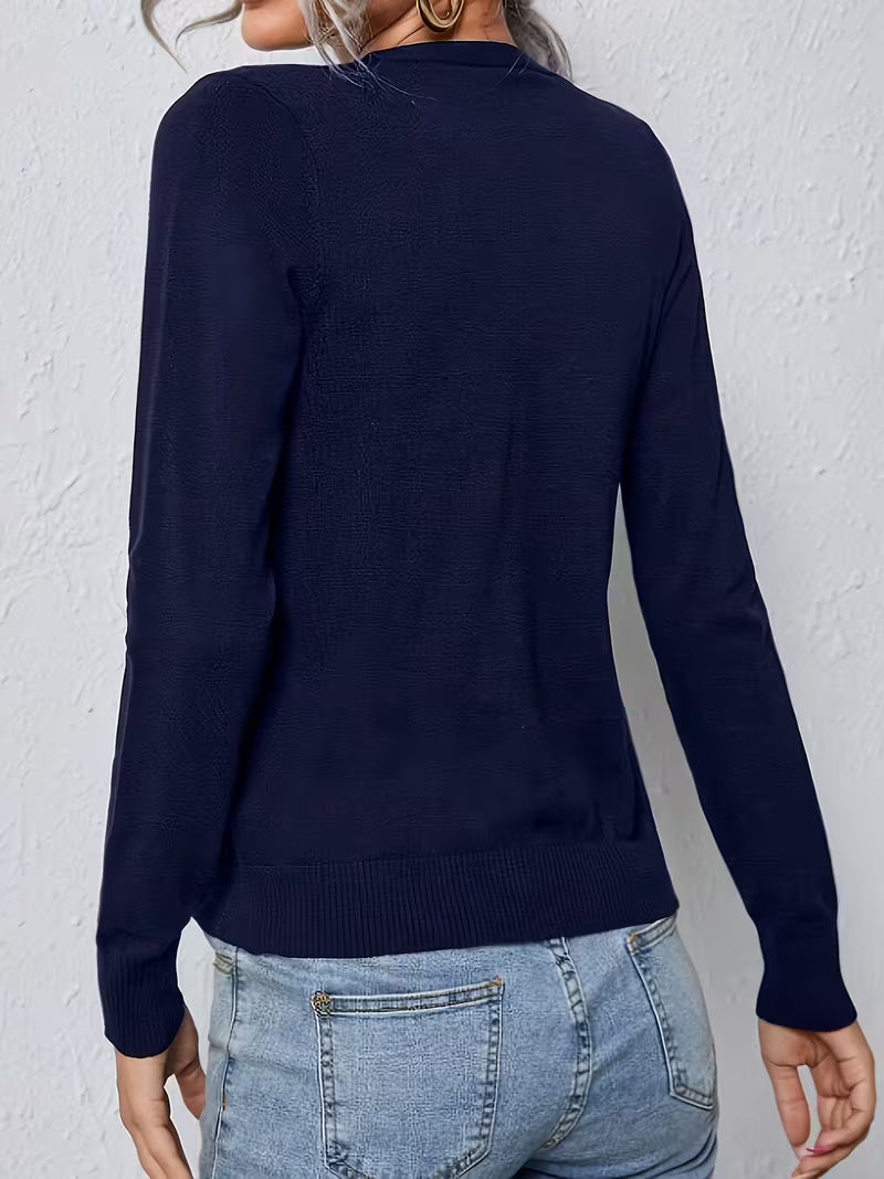 Women's Fine Knit V-Neck Cardigan with Button Front