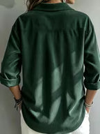 Women's Corduroy Polo Shirt with Long Sleeves and Button Placket