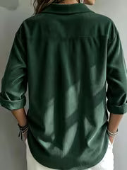 Women's Corduroy Polo Shirt with Long Sleeves and Button Placket