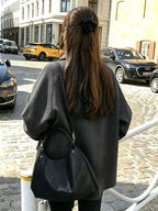 Women's Oversized Short Coat with Wide Collar and Button Front in Grey – Back View