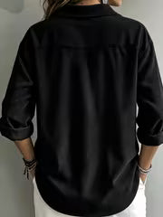 Women's Corduroy Polo Shirt with Long Sleeves and Button Placket