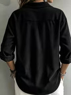 Women's Corduroy Polo Shirt with Long Sleeves and Button Placket