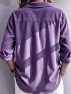 Women's Corduroy Polo Shirt with Long Sleeves and Button Placket