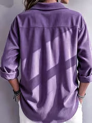 Women's Corduroy Polo Shirt with Long Sleeves and Button Placket