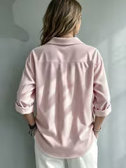 Women's Corduroy Polo Shirt with Long Sleeves and Button Placket