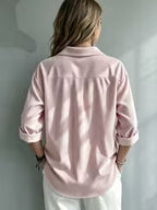 Women's Corduroy Polo Shirt with Long Sleeves and Button Placket