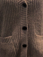 Women's Oversized V-Neck Cardigan with Button Front