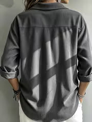 Women's Corduroy Polo Shirt with Long Sleeves and Button Placket