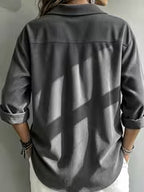 Women's Corduroy Polo Shirt with Long Sleeves and Button Placket