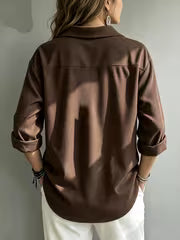 Women's Corduroy Polo Shirt with Long Sleeves and Button Placket