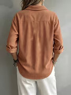 Women's Corduroy Polo Shirt with Long Sleeves and Button Placket