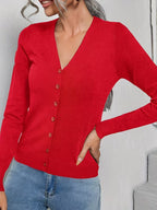 Women's Fine Knit V-Neck Cardigan with Button Front