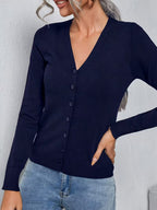 Women's Fine Knit V-Neck Cardigan with Button Front
