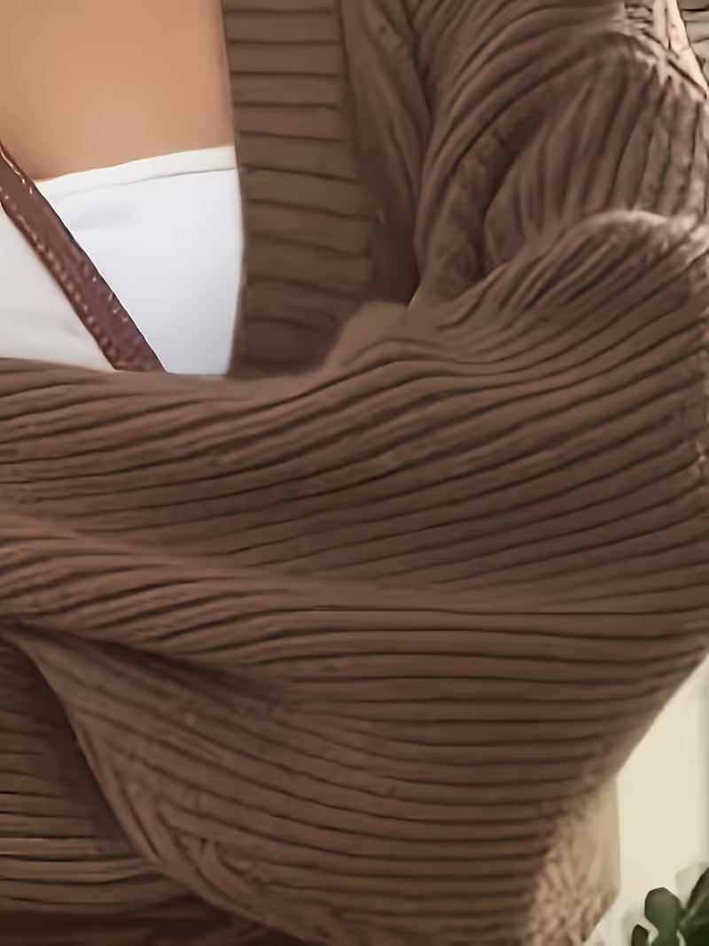 Women's Oversized V-Neck Cardigan with Button Front