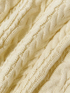 Women's Cable Knit V-Neck Jumper with Drop Shoulders and Ribbed Cuffs