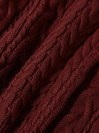 Women's Cable Knit V-Neck Jumper with Drop Shoulders and Ribbed Cuffs