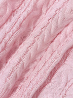 Women's Cable Knit V-Neck Jumper with Drop Shoulders and Ribbed Cuffs