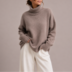 Women's oversized turtleneck jumper with drop shoulders and ribbed trims