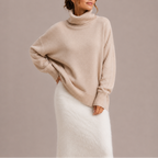 Women's oversized turtleneck jumper with drop shoulders and ribbed trims