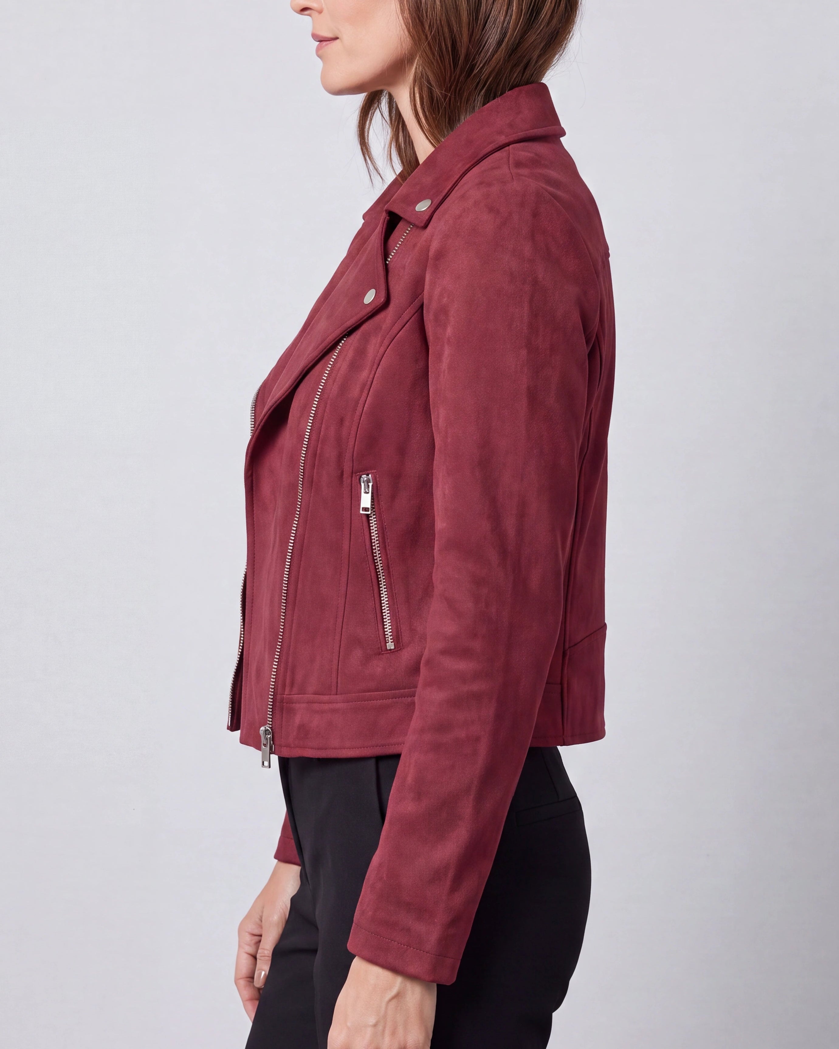 Women's Cropped Zip Front Lapel Collar Biker Jacket