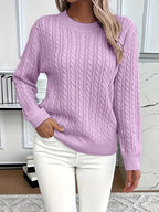 Women's Cable Textured Jumper with Crew Neck and Ribbed Cuffs
