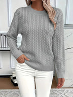 Women's Cable Textured Jumper with Crew Neck and Ribbed Cuffs