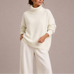 Women's oversized turtleneck jumper with drop shoulders and ribbed trims