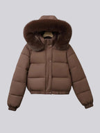 Women's Cropped Padded Puffer Jacket with Faux Fur Hood